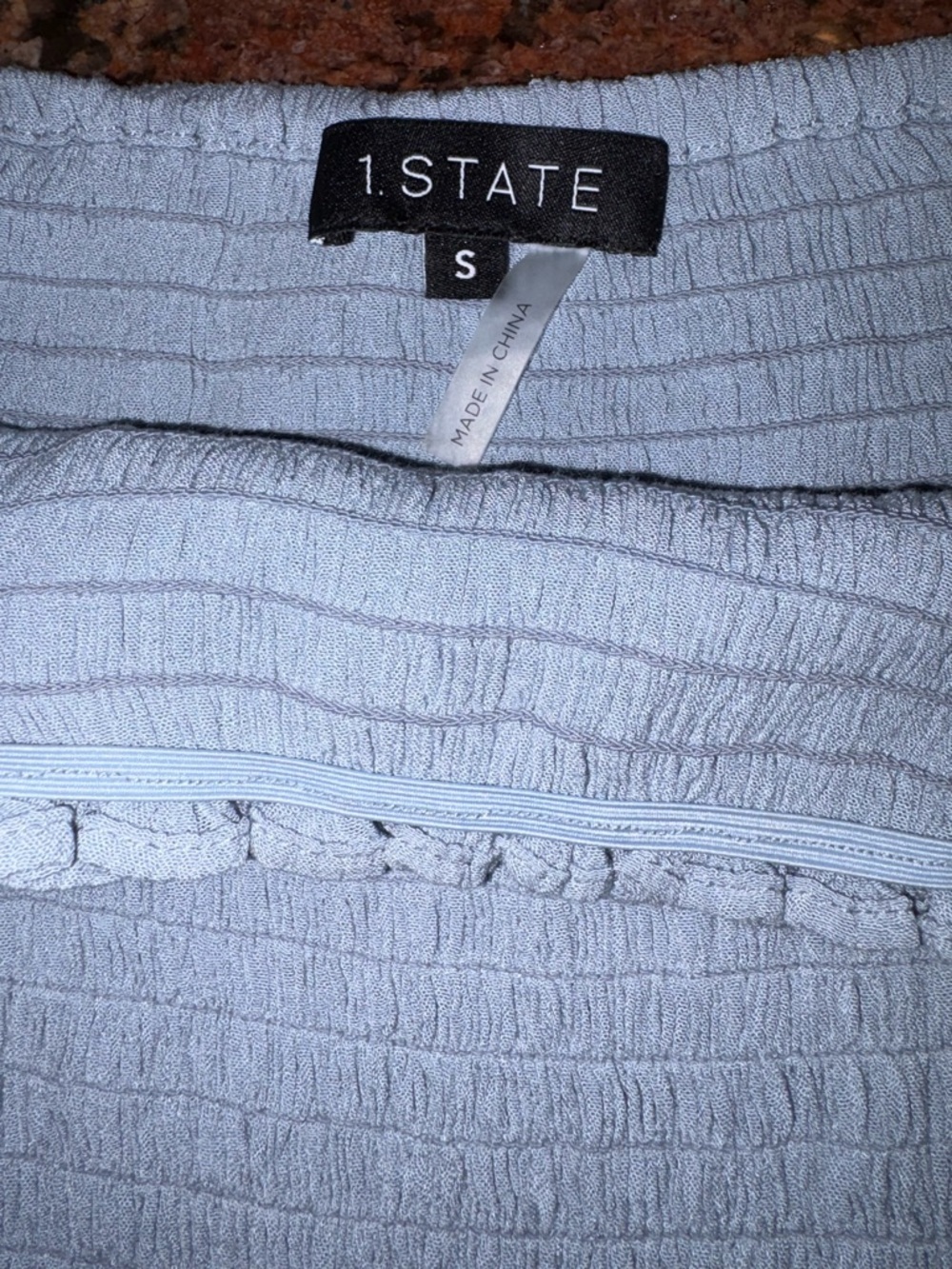 1. State Light Blue Coquette Smocked Bodice Crop Top Puff Sleeve Size Small - Picture 6 of 11